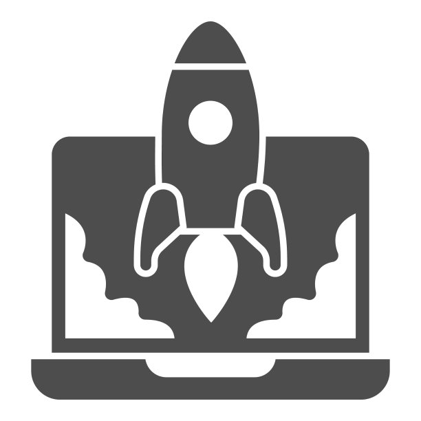 笔记本电脑和火箭发射固体图标启动图片下载