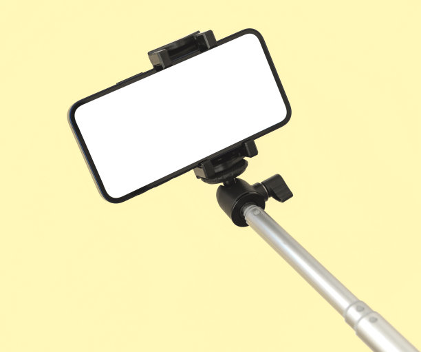 手机和自拍杆模型旅行和时尚，美丽模板彩色蜡笔背景，复制空间照片图片下载