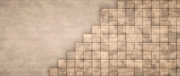 一个乡村的背景堆叠的不饱和棕色木制立方体形状，俯视图构成与复制空间图片下载