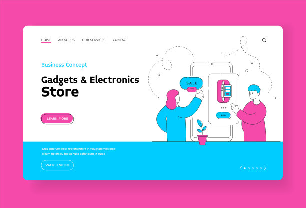 夫妇购买智能手表的促销横幅模板图片下载