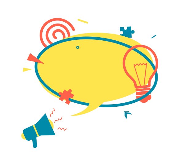 黄色语音泡泡在平面艺术。复古风格的简单横幅与扩音器，灯泡标志和拼图形状。圆形贴纸，有促销文字，价格标签，销售广告的地方。向量卡说明图片下载