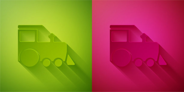 剪纸玩具火车图标孤立在绿色和图片下载