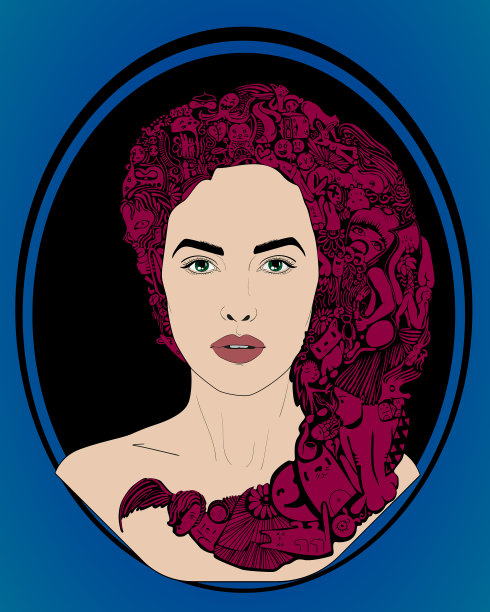 抽象的女孩在她的头发上装饰图形图片下载