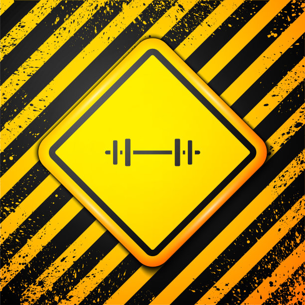 黑色杠铃图标孤立在黄色背景上图片下载