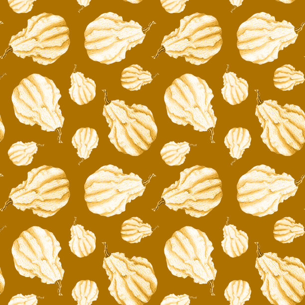 水彩南瓜秋无缝图案。图案与Paleux d'eysines南瓜。黄色南瓜赭色背景设计菜单秋季假日桌布图片下载