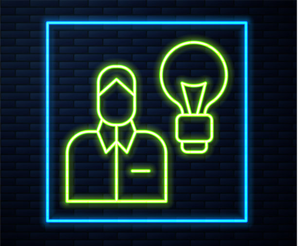 发光的霓虹灯线人与灯泡的图标图片下载