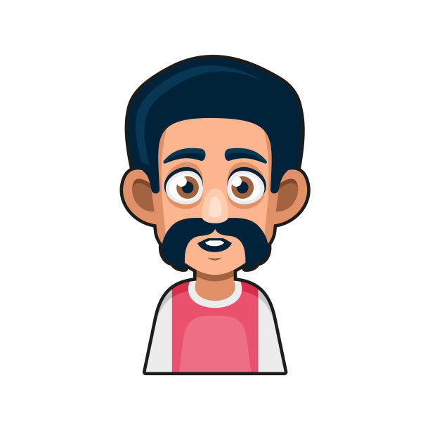 可爱的男子人物与胡子卡通风格图片下载