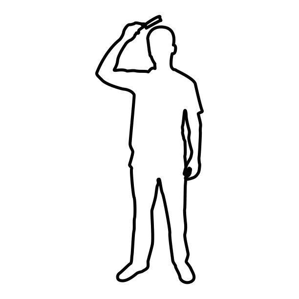 男人正在梳头用发刷前视图轮廓轮廓黑色彩色矢量插图平面风格图像图片下载