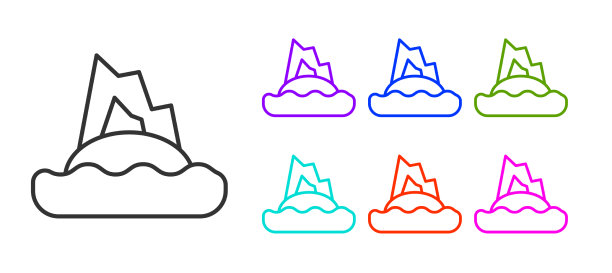 黑线热带岛屿在海洋图标孤立图片下载