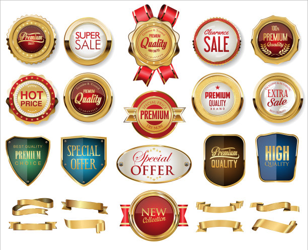 收集金徽章标签桂冠盾图片下载