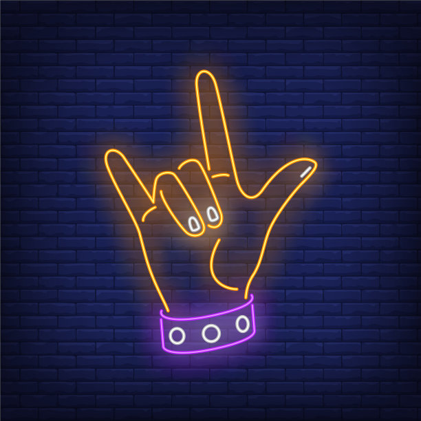 摇滚手势霓虹标志图片下载