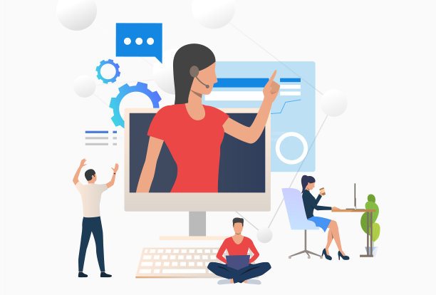 呼叫中心座员戴耳机咨询图片下载