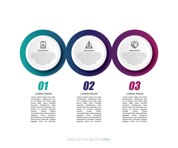 彩色渐变信息图表标签设计与图标和3个选项或步骤。可用于流程图，演示文稿，工作流布局，横幅，流程图，信息图。图片下载