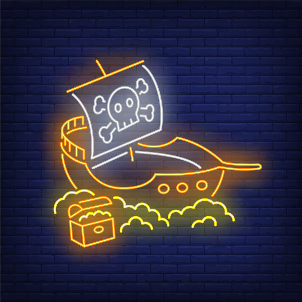 有海盗旗和金色霓虹灯的海盗船图片下载