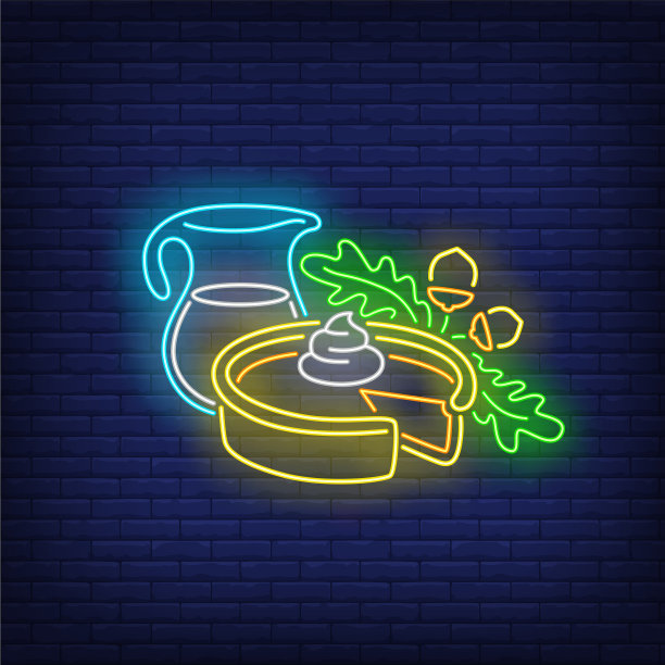 南瓜派和牛奶罐霓虹灯图片下载