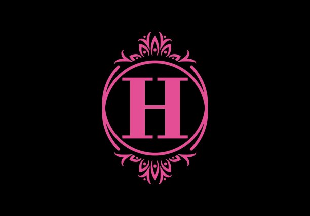 粉黑色的H首字母在经典的框架设计图片下载