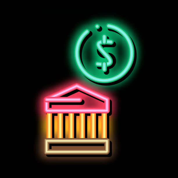 建筑硬币霓虹灯图标插图图片下载