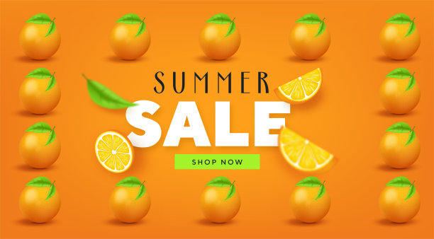 水果夏季销售彩色横幅橙色热带水果抽象背景布局横幅。说明模板图片下载