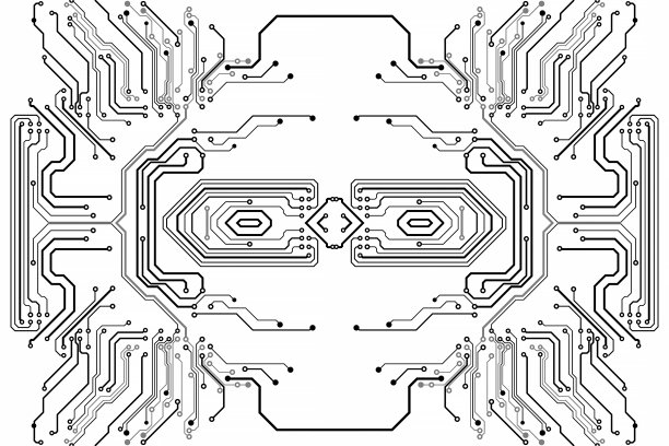 电子芯片。印刷电路板电子高科技模型，数字技术。插图抽象计算机芯片。黑色单色微芯片，孤立在白色背景上图片下载