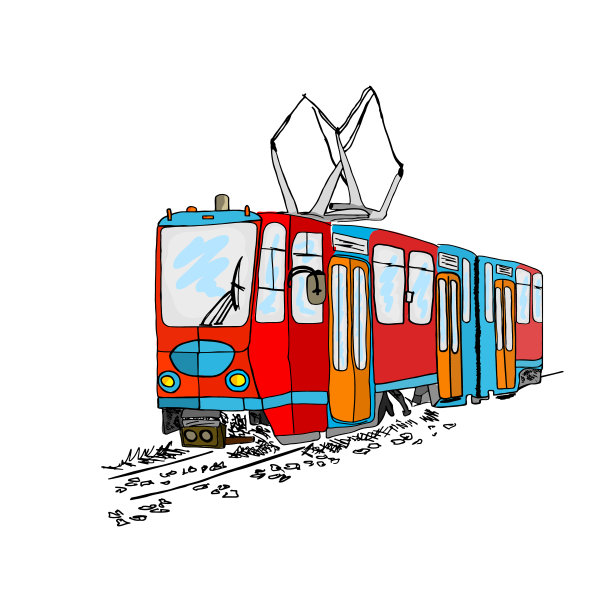 有轨电车孤立在白色背景上。卡通城市公共交通。图片下载