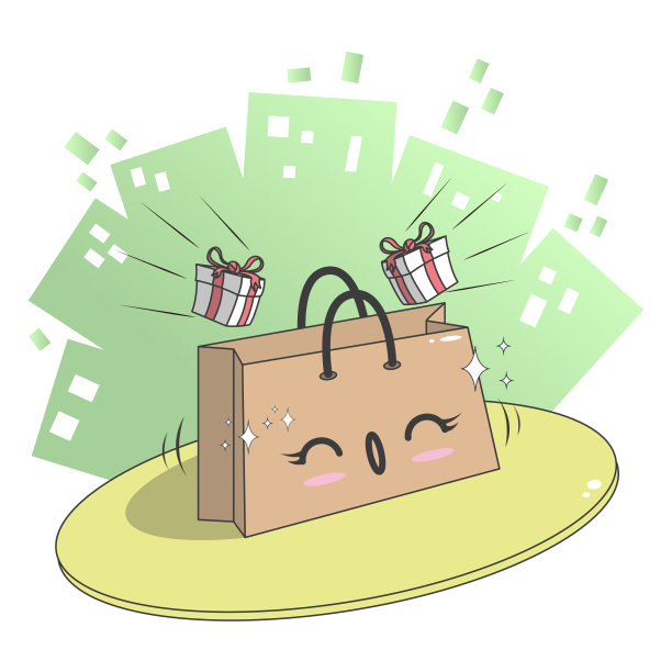 纸质购物袋，快乐有趣。卡哇伊的性格。矢量图图片下载