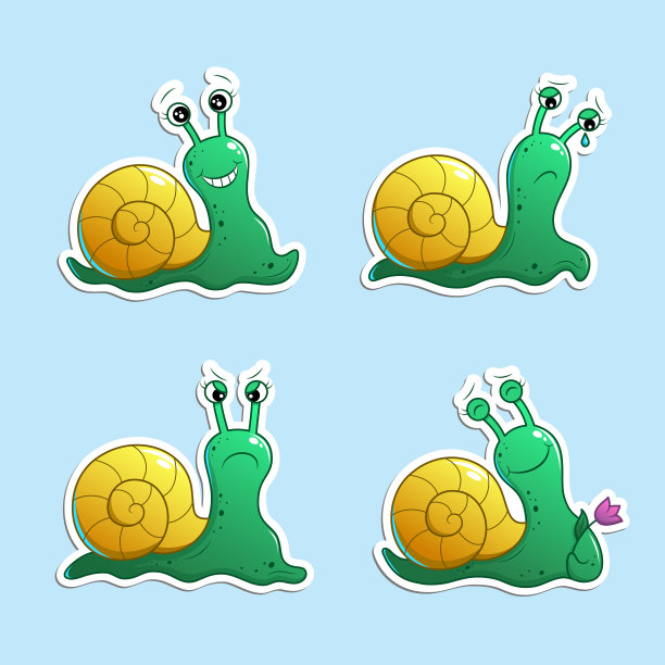 蜗牛贴纸，一套四种不同的情绪图片下载
