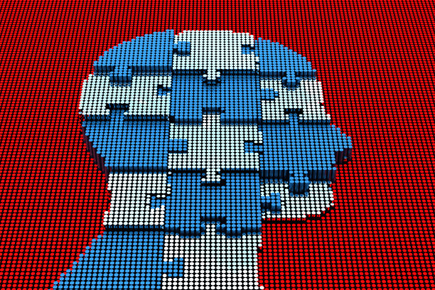 像素艺术人头拼图。3d渲染图片下载