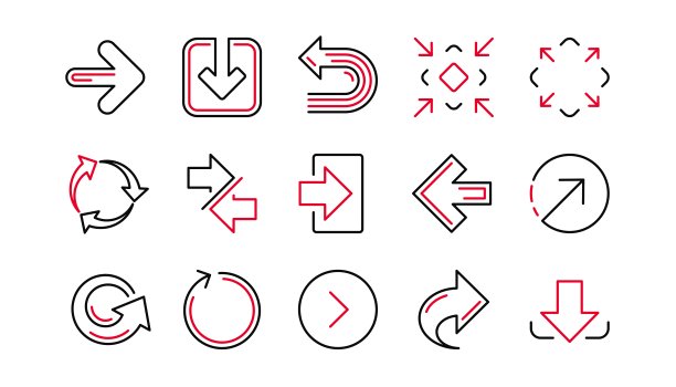 箭头图标。下载、同步和共享。线性的图标集。向量图片下载