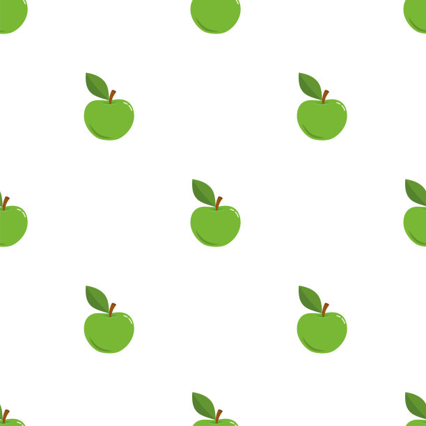 抽象无缝背景与绿苹果与树叶。图片下载