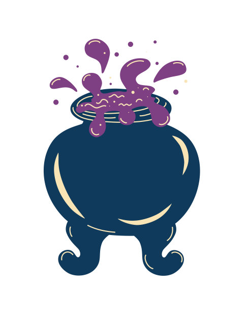 女巫坩埚里有冒泡的液体。魔法药水。巫术的象征。黑暗的大锅。万圣节的传统象征。平面向量插图。图片下载