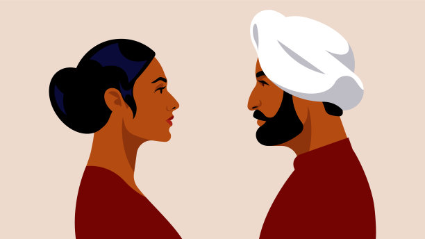 印度夫妇。发型漂亮的女人和戴头巾的印度锡克教男子。图片下载