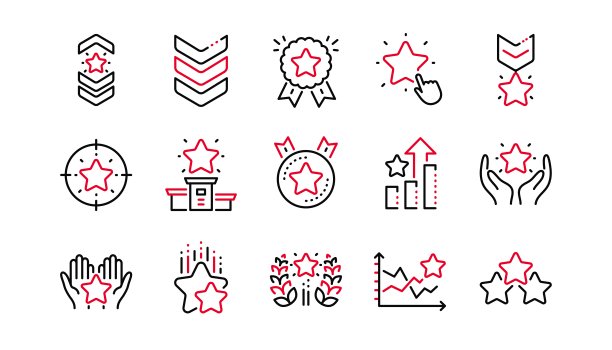 排名线性图标。第一名、星级评分和获胜者奖牌。线性组合。矢量图图片下载