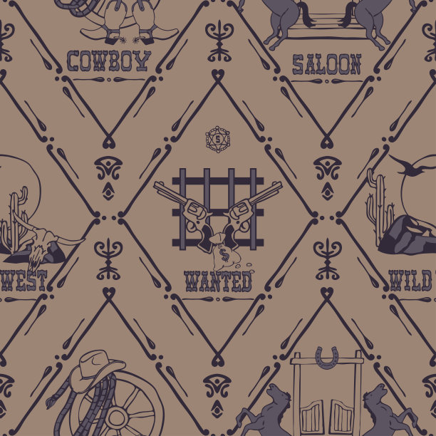 重复向量图案与西方风格的符号在米色背景。复古狂野西部墙纸设计。装饰德克萨斯时尚纺织品。图片下载