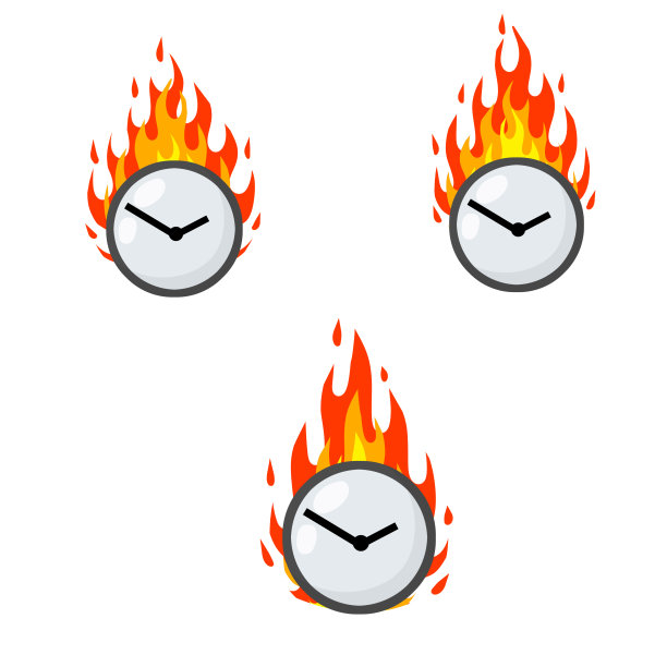 一套着火的刻度盘。晚,延误。业务图标。图片下载