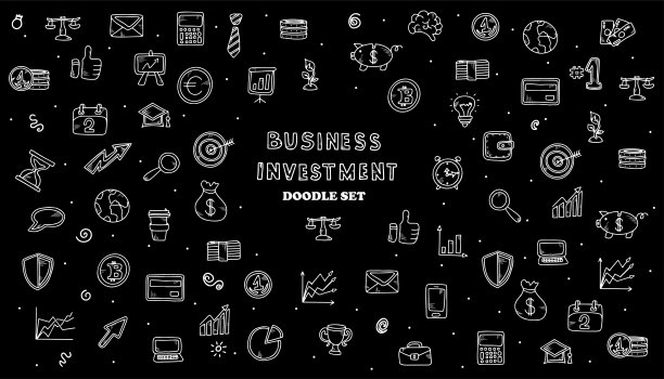 金融投资图标。矢量手绘金融图标。一个大型的商业图片涂鸦集。图片下载