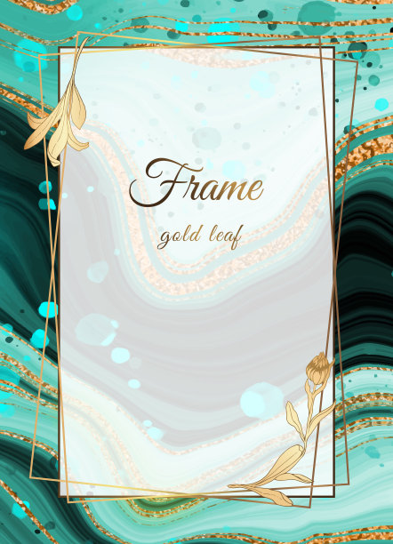金色大理石设计绿色。黄金框架。美丽的海大理石组合，美丽的条纹，条纹和污渍。渐变颜色。用于印刷明信片、名片、绘画。图片下载