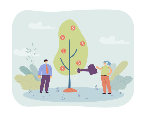 快乐的夫妇浇钱树图片下载