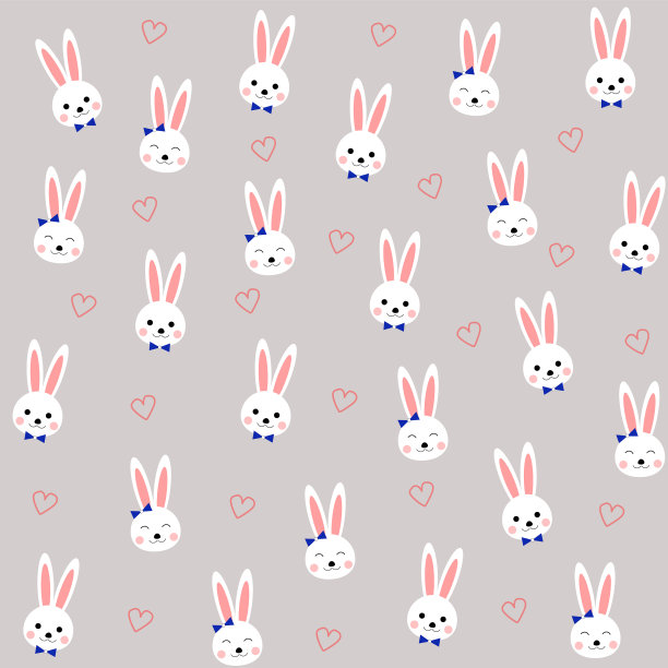 无缝背景与兔子和心脏图片下载