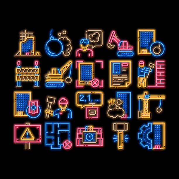 霓虹灯拆除建筑图标插画图片下载