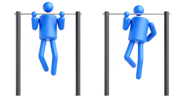 3 d渲染。抽象的男人符号，运动剪辑艺术孤立在白色背景上。牵引杆的锻炼。运动员图标集图片下载