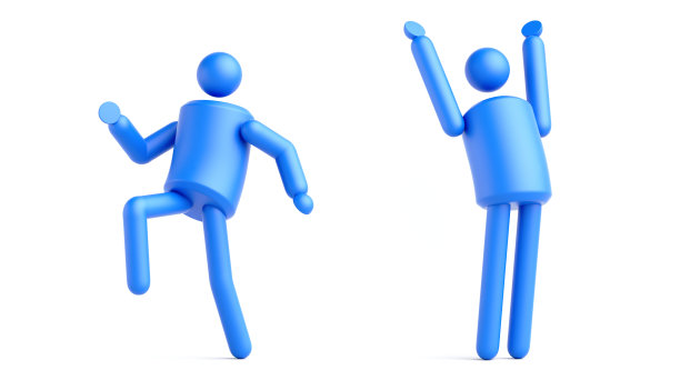 3d渲染，抽象几何人物的姿态，简单的剪辑艺术孤立在白色的背景。人的符号表现动作:行走和站立图片下载