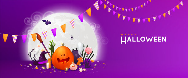 万圣节快乐背景，最小的3d矢量插图图片下载