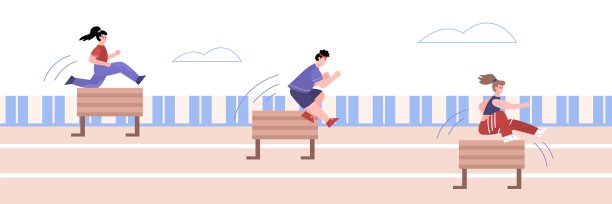 人参加障碍赛跑，卡通矢量插图孤立。图片下载
