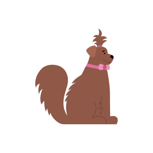 可爱的棕色大狗在粉红色项圈卡通平面矢量插图孤立。图片下载