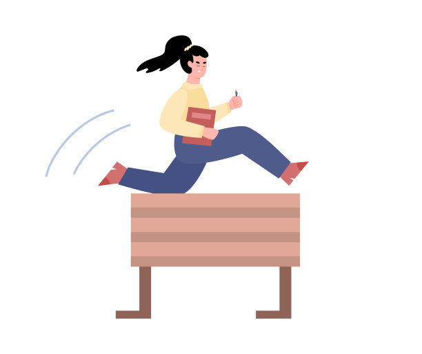 雄心勃勃的女商人跨越障碍，平矢插图孤立。图片下载