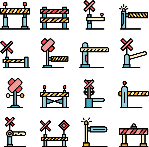 铁路路障图标设置平坦图片下载