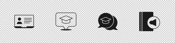 设置在线课堂，毕业帽演讲泡泡，有声书图标。向量图片下载