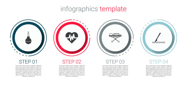 灌肠，心率，担架和医用手术刀。业务信息模板。向量图片下载
