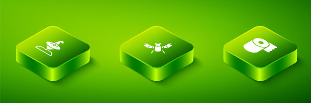 设置等距飞行蝙蝠，卫生纸卷和女巫图标。向量图片下载