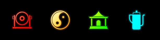 集宫，阴，阳，中国房子和茶道图标。向量图片下载